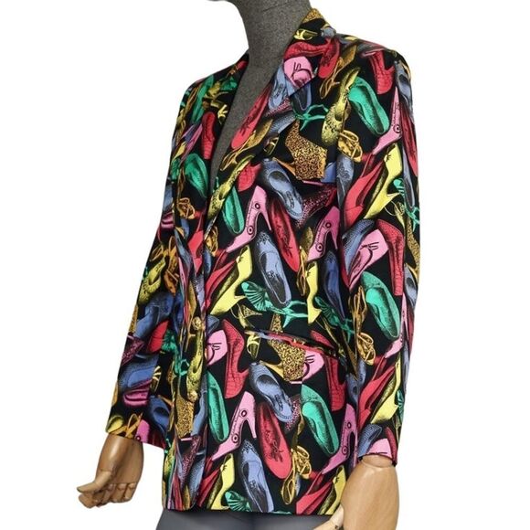 Rare Vintage 1991 SALVATORE FERRAGAMO Shoe Print Blazer Jacket - Size 10 - Picture 6 of 6